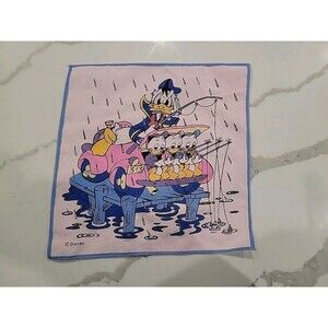 Donald Duck Handkerchief 1960's Disney Rare MCM Fishing Huey Dewey Louie